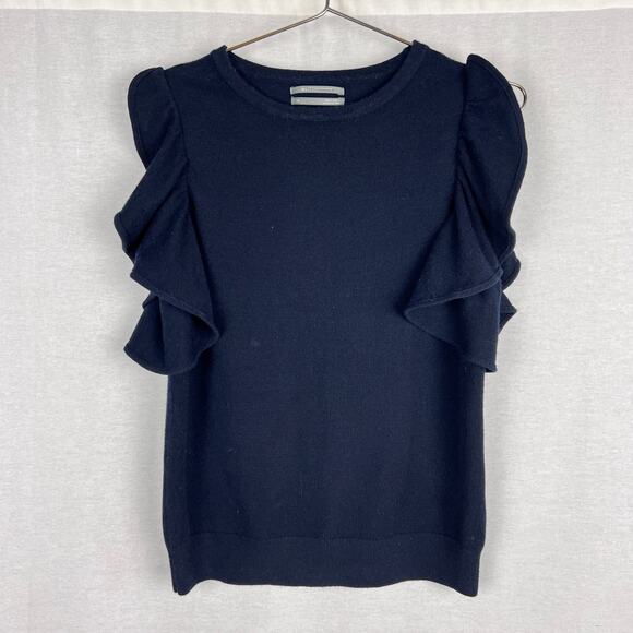 Anthropologie Sweater Ruffle Flutter Sleeve Navy Blue Nautical Boat Corpcore - Picture 1 of 6